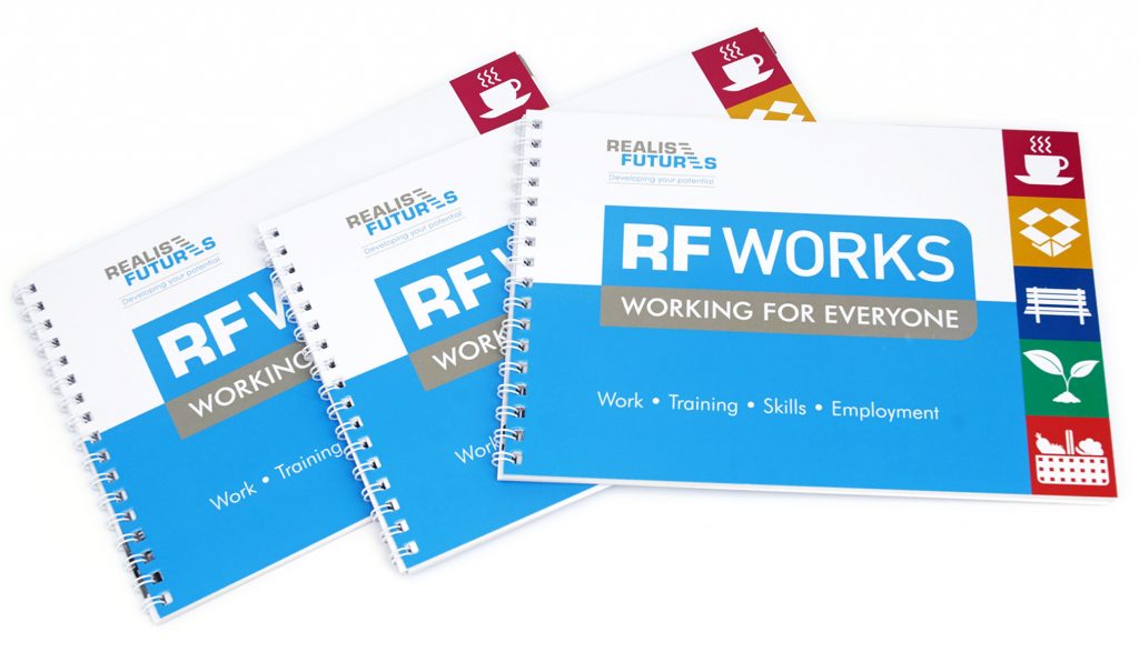 Realise Futures RF WORKS branding and launch marketing materials