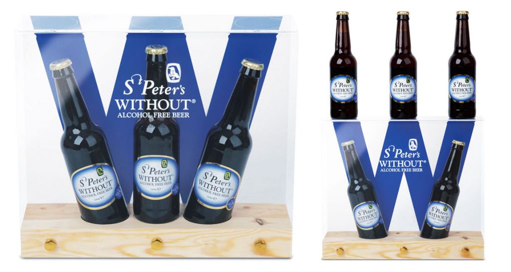 St Peter's Brewery Without alcohol free beer point of sale back bar display design