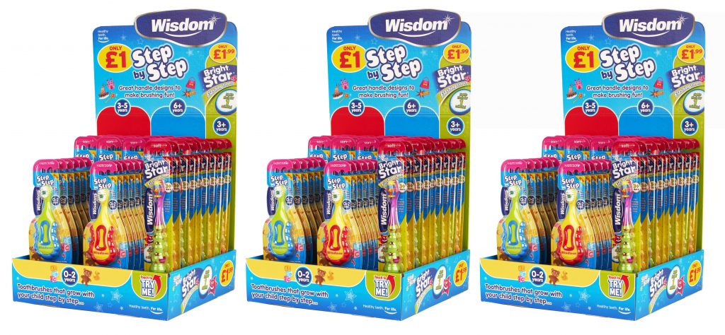 Wisdom toothbrushes children's oral care CDU point of sale display design
