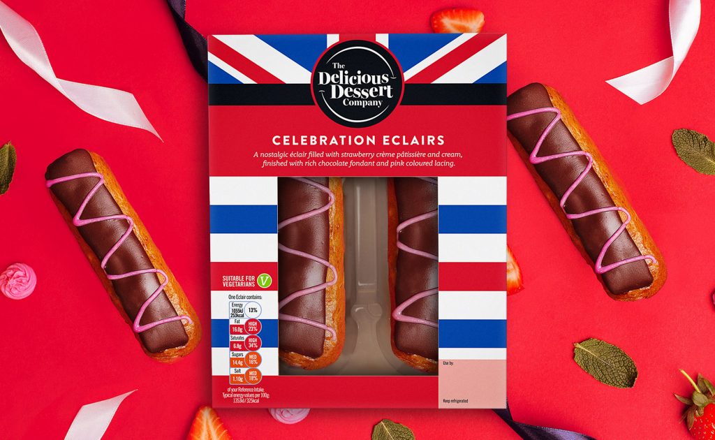 Bakkavor The Delicious Dessert Company Celebration Eclairs packaging design