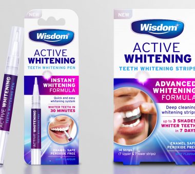 Wisdom Toothbrushes Active Whitening packaging design for teeth whitening pen & strips