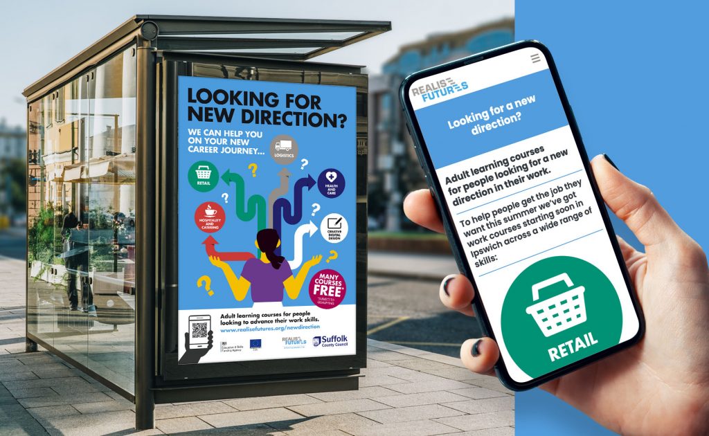 Realise Futures Adult Learning promotional advertising poster and digital campaign