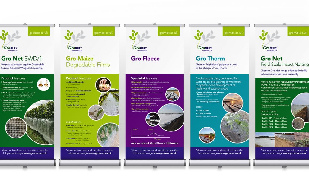 Gromax Industries brochure and exhibition banner design