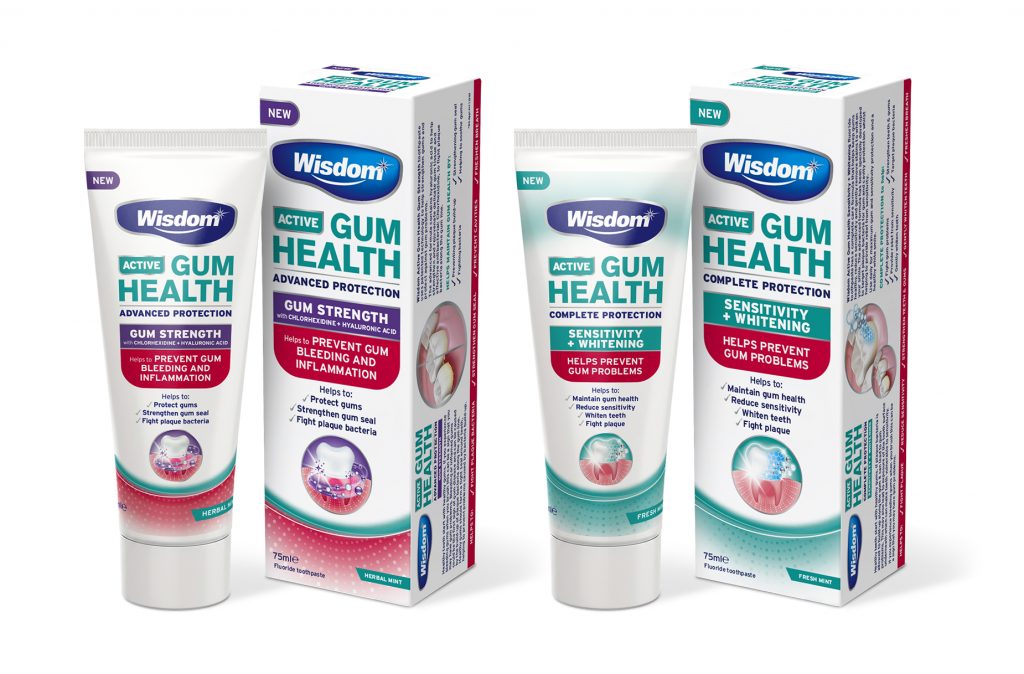 Wisdom Toothbrushes Active Gum Health toothpaste packaging design